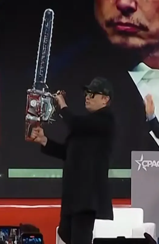 Musk displayed a chainsaw 